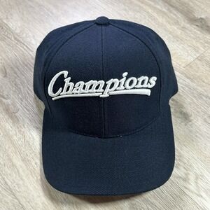 VTG 1990s Logo Athletic Champions Blank Snapback Hat Wool Blend Navy Blue Cap